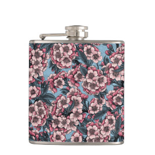 Cherry blossom in pink and blue hip flask