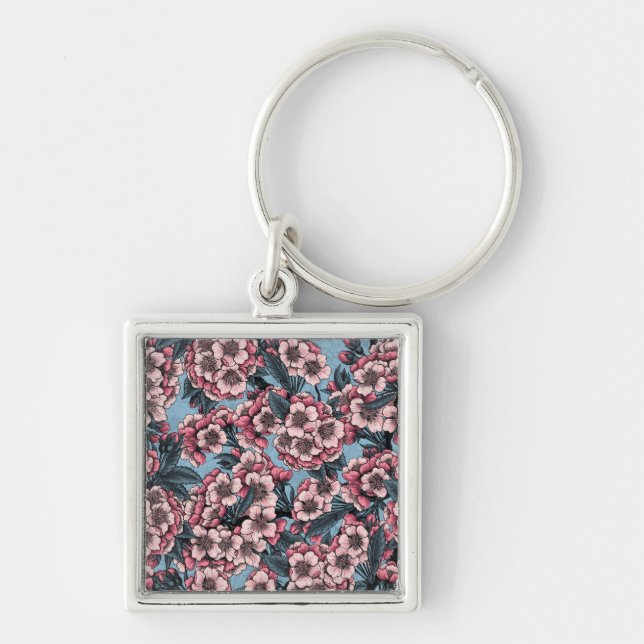Cherry blossom in pink and blue keychain (Front)