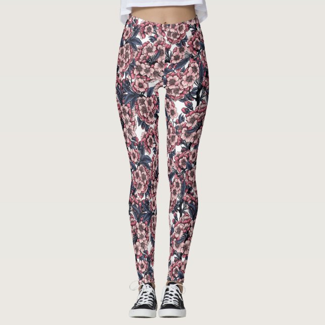 Cherry blossom in pink and blue leggings (Front)