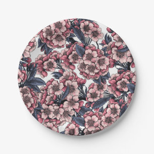 Cherry blossom in pink and blue paper plate