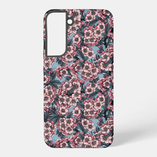 Cherry blossom in pink and blue samsung galaxy s22+ case (Back)