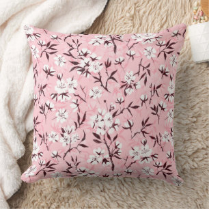 Cherry blossom in pink and blue throw pillow