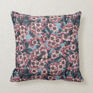 Cherry blossom in pink and blue throw pillow