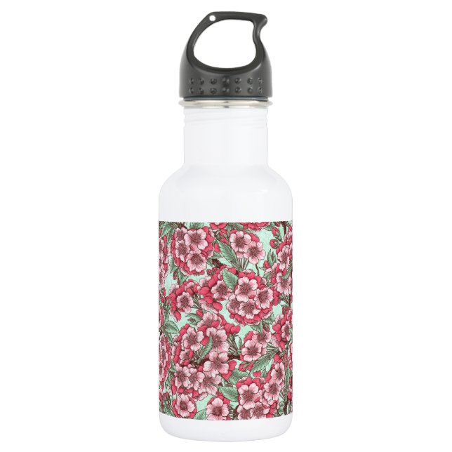 Cherry blossom in pink and mint 532 ml water bottle (Front)