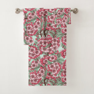 Cherry blossom in pink and mint bath towel set