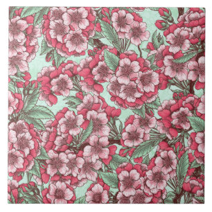 Cherry blossom in pink and mint tile