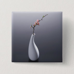 Cherry blossom in vase 2 inch square button
