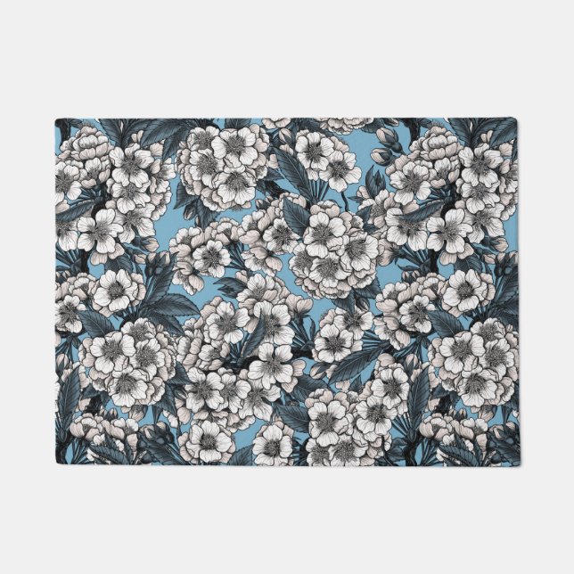 Cherry blossom in white and blue doormat (Front)