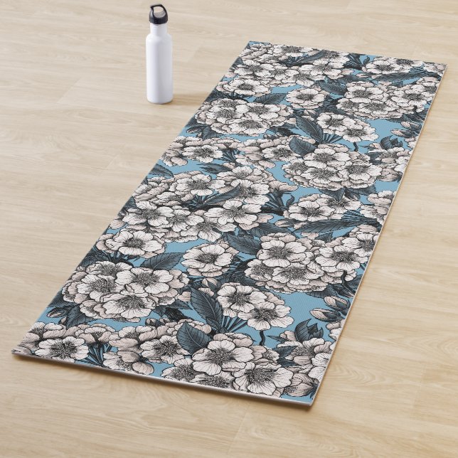 Cherry blossom in white and blue yoga mat (In Situ)