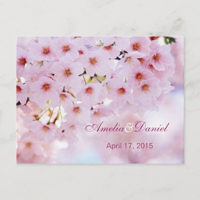 Cherry blossom invitation reply, RSVP Postcard (Front)