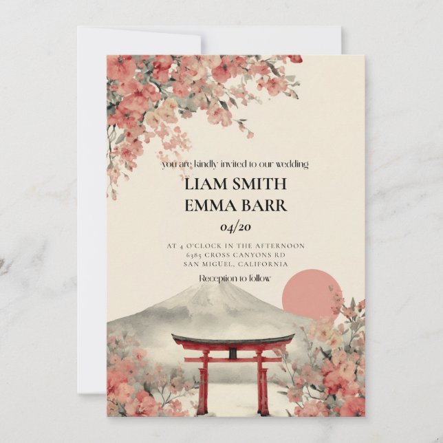 Cherry Blossom Japan Sakura Wedding Invitation (Front)