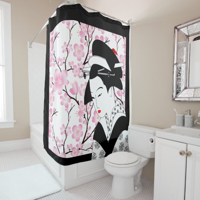 cherry blossom japanese geisha pink black white (In Situ)