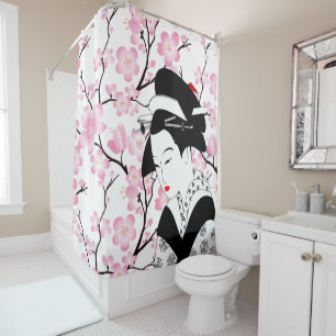 cherry blossom japanese geisha pink black white 3