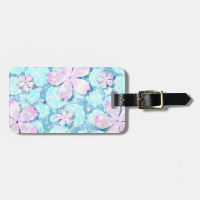 Cherry Blossom Japanese Kawaii Pond Luggage Tag (Front Horizontal)