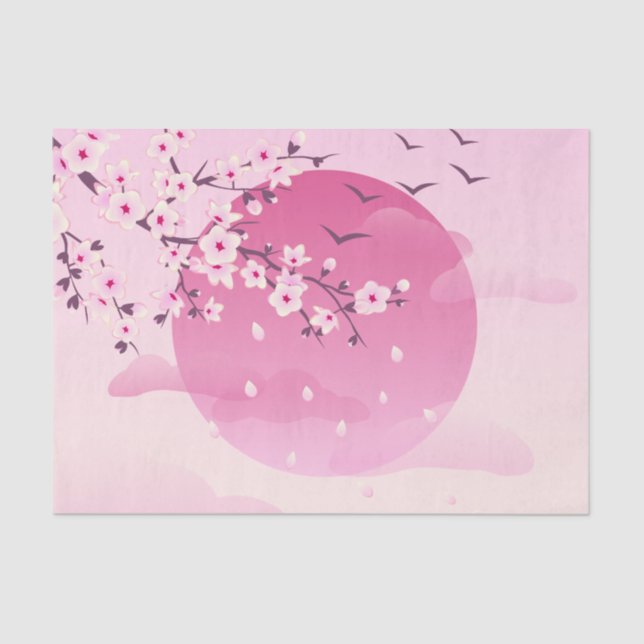 Cherry Blossom Japanese Landscape Pink Tissue Paper (Front)