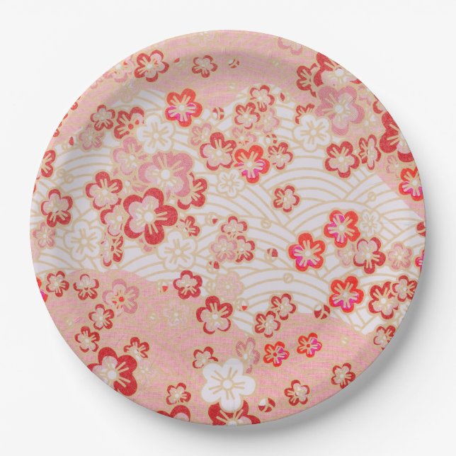 Cherry Blossom Japanese Pattern  Paper Plate (Front)