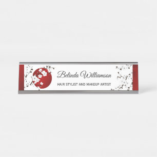 Cherry Blossom Japanese Rising Sun Desk Name Plate