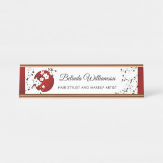 Cherry Blossom Japanese Rising Sun Desk Name Plate