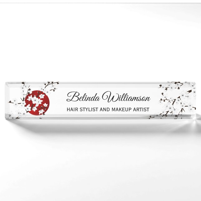 Cherry Blossom Japanese Rising Sun Nameplate (Front)