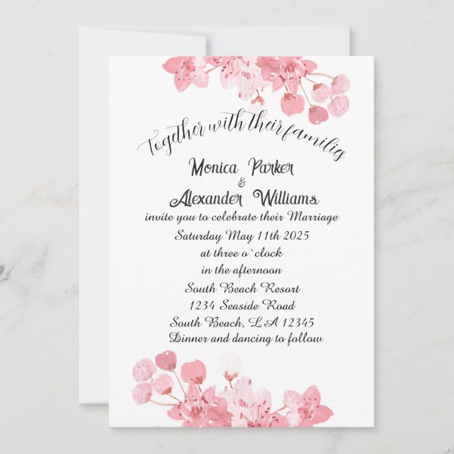 Cherry Blossom Japanese Sakura Pink Flowers  Invitation (Front)