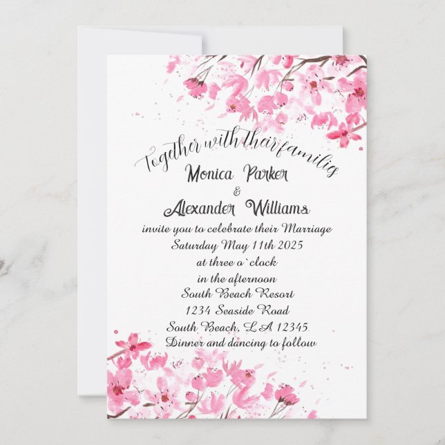 Cherry Blossom Japanese Sakura Pink Wedding Invita Invitation (Front)