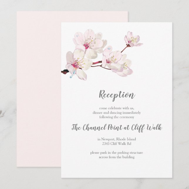 Cherry Blossom Japanese Sakura Wedding Reception Invitation (Front/Back)