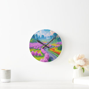 “Cherry Blossom Journey – Spring Road Wall Clock