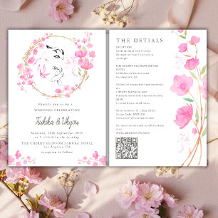 Cherry Blossom Koi Fish QR Code All In One Wedding Invitation