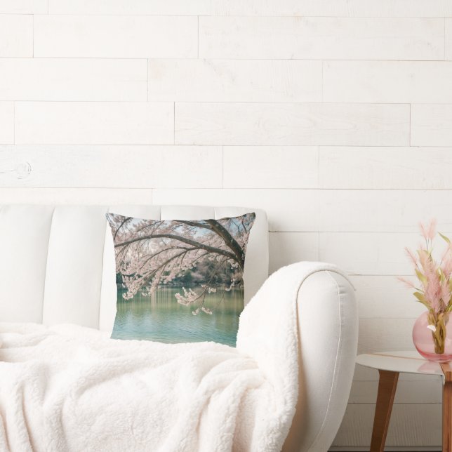 cherry blossom lake throw pillow (Couch)