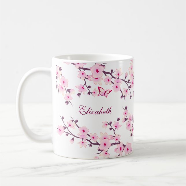 Cherry Blossom Left-Hander Monogram Coffee Mug (Left)
