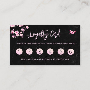  Cherry Blossom Loyalty Card Pink Black Marble