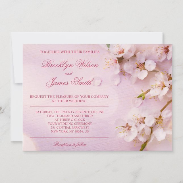 Cherry Blossom Mariage Invitations Pink Floral (Devant)