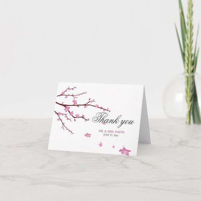 Cherry Blossom Mariage Merci Carte de note (Devant)