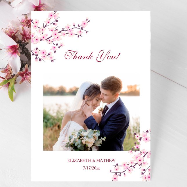 Cherry Blossom Mariage photo Carte de remerciement (Créateur téléchargé)