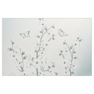 Cherry Blossom  Mint White Fabric