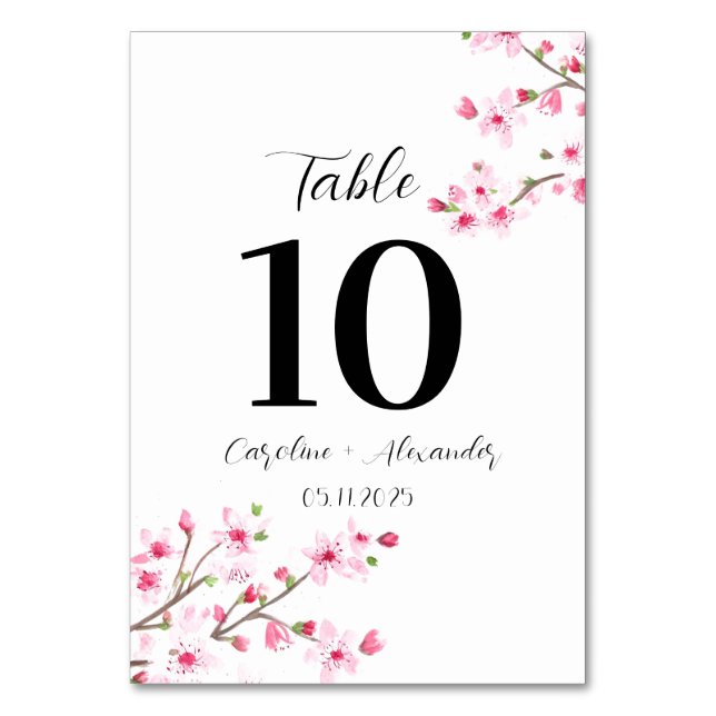 Cherry blossom Modern Oriental Sakura Wedding  Table Number (Front)