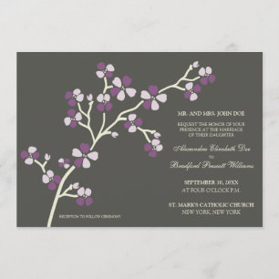 Cherry Blossom Modern Wedding Invitation :: purple