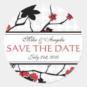 Cherry Blossom Modern Wedding Save the Date Classic Round Sticker