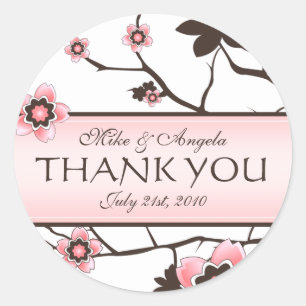 Cherry Blossom Modern Wedding Thank You Classic Round Sticker