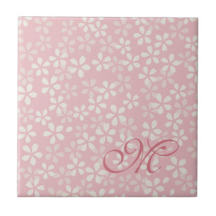 Cherry Blossom Monogram. Dusty Rose. Sakura. Tile
