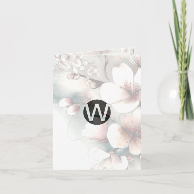 Cherry Blossom Monogram Note Cards (Front)