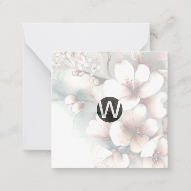 Cherry Blossom Monogram Note Cards (Front)