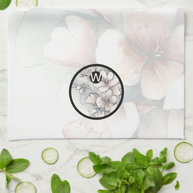 Cherry Blossom Monogram Serviettes de cuisine (Plié)