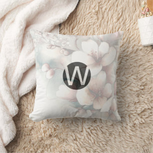 Cherry Blossom Monogram Throw Pillow