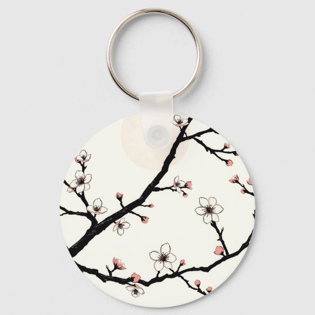 Cherry Blossom Moon Minimal Pattern Keychain (Front)