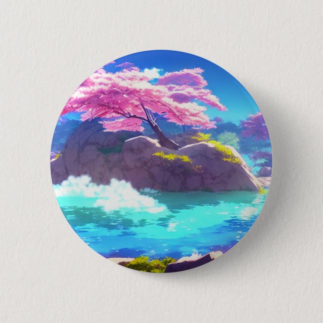 Cherry Blossom Mountain 2 Inch Round Button (Front)