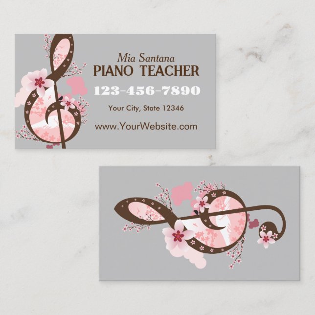 Cherry Blossom Music Piano Teacher Business Card (Front/Back)