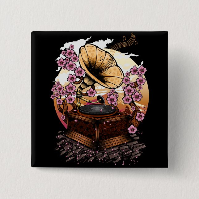 Cherry Blossom Musical 2 Inch Square Button (Front)
