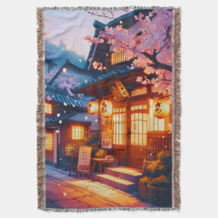 Cherry Blossom Night in Old Japan Throw Blanket