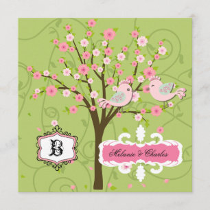 Cherry Blossom Oiseaux Carré Faire-part de mariage